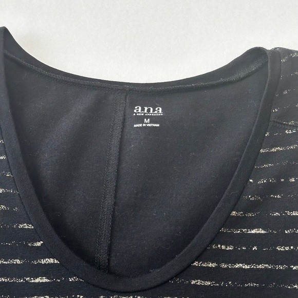 ANA A New Approach Women’s Black Long Sleeve Gold Metallic Stripe T-Shirt Size M - Picture 4 of 6